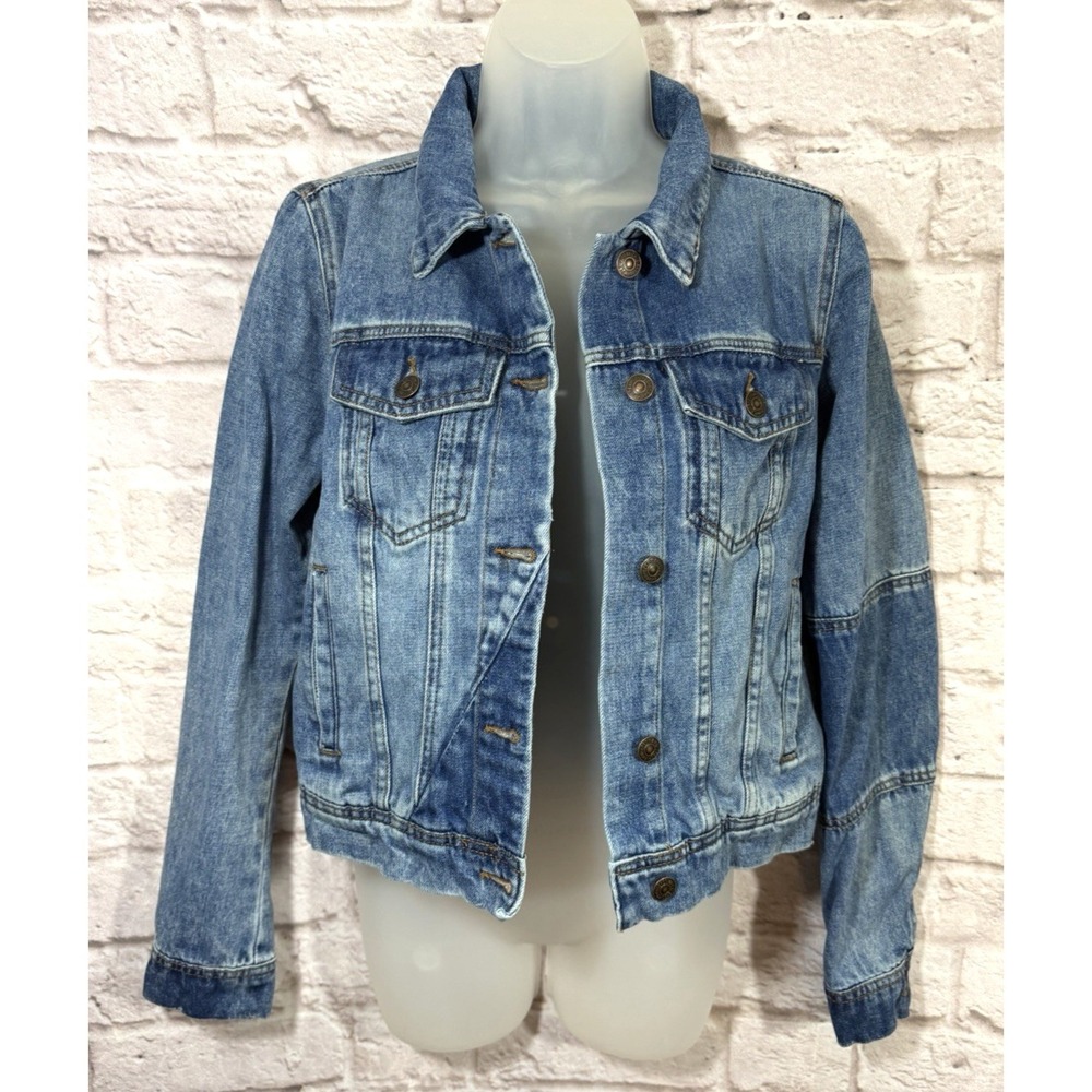 Free People Denim Jean Jacket Womens Small Contrasting Blue Panel Trucker Coat - Picture 1 of 10